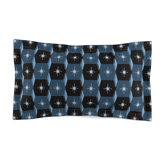 Geometric Star Hexagon Pillow Sham — Blue & Black Midcentury Modern Home Décor