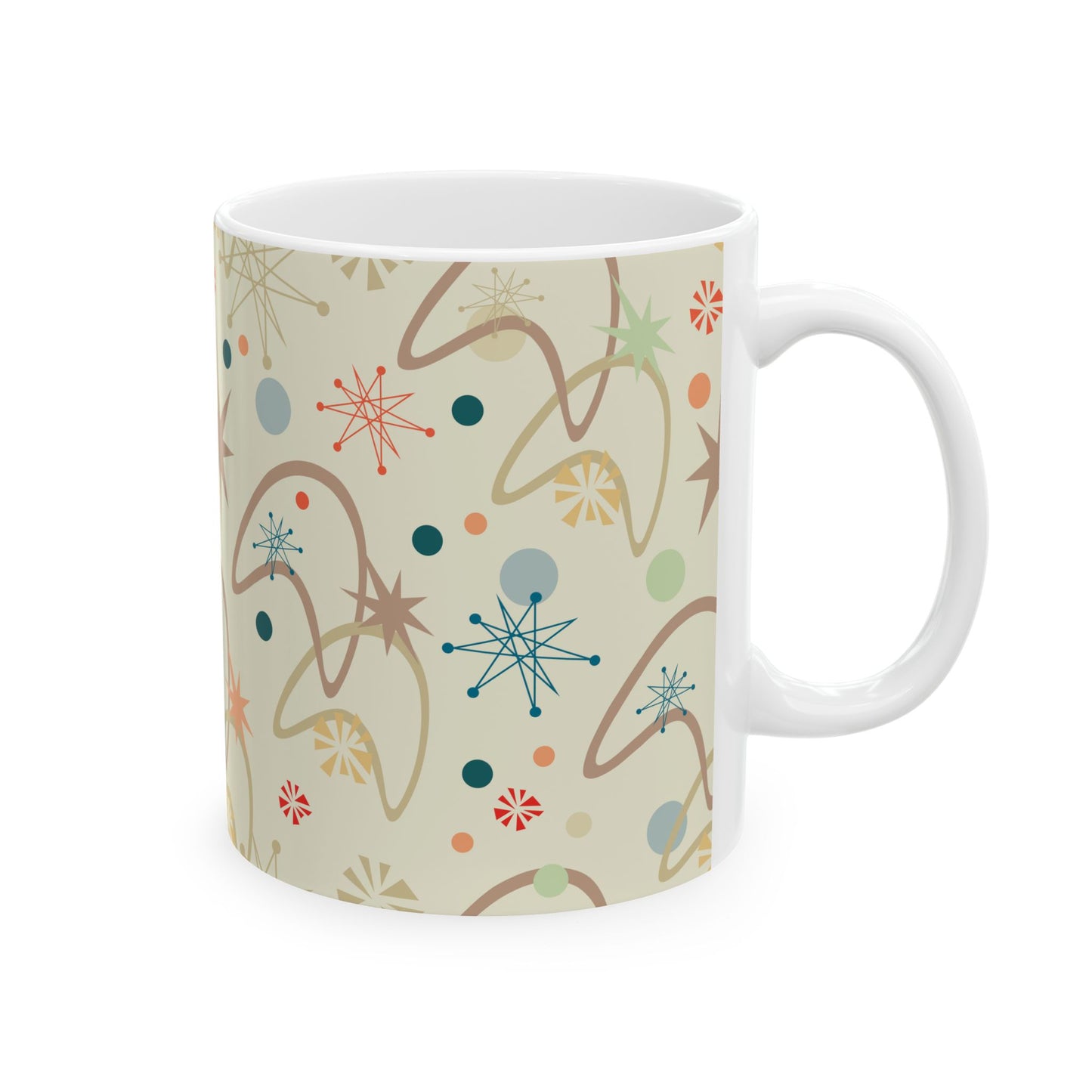 Mid-Century Starburst Ceramic Mug – Retro Atomic Pattern Coffee Cup (11oz/15oz)
