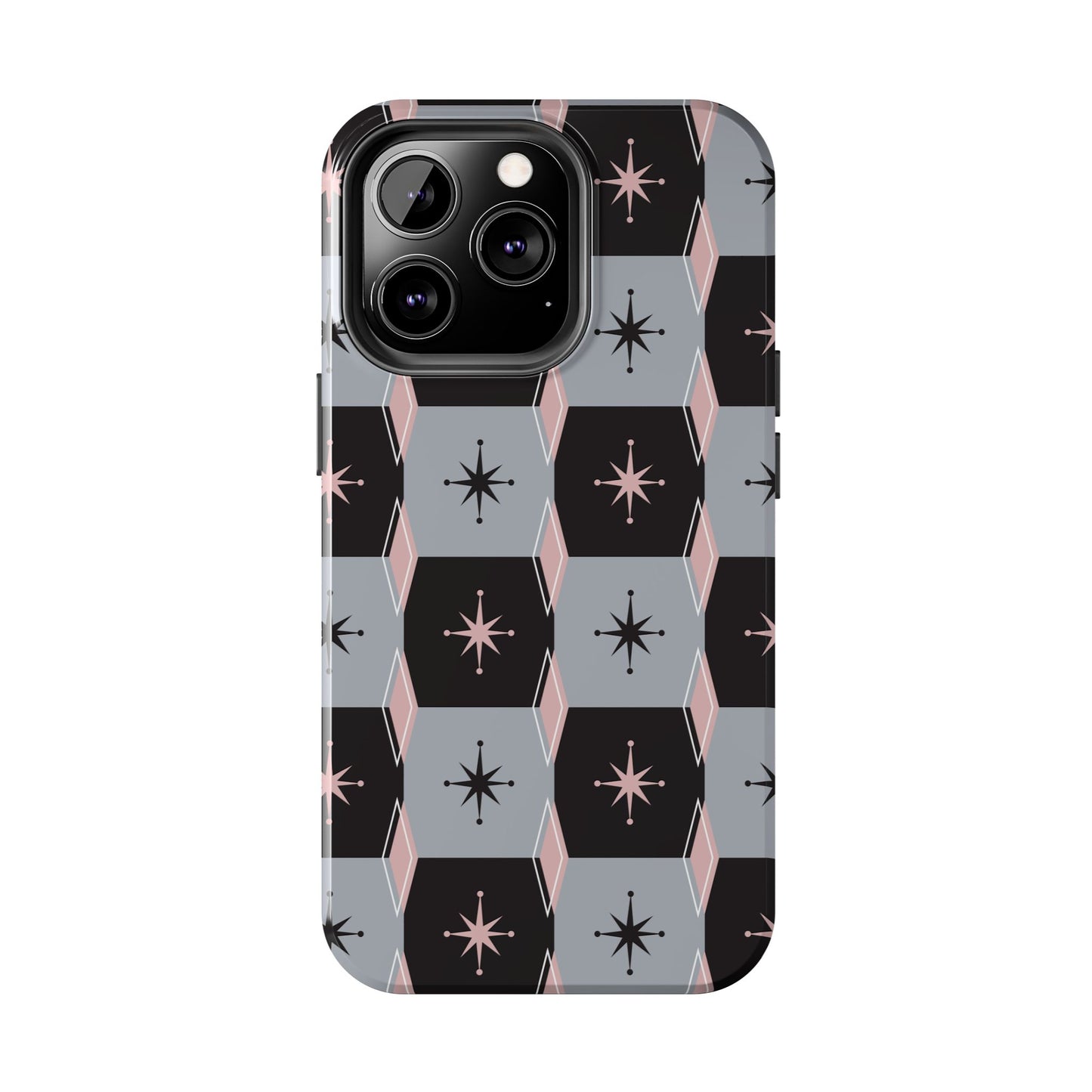 Diamond and Square Pattern in Pink, Black and Gray Tough iPhone Cases