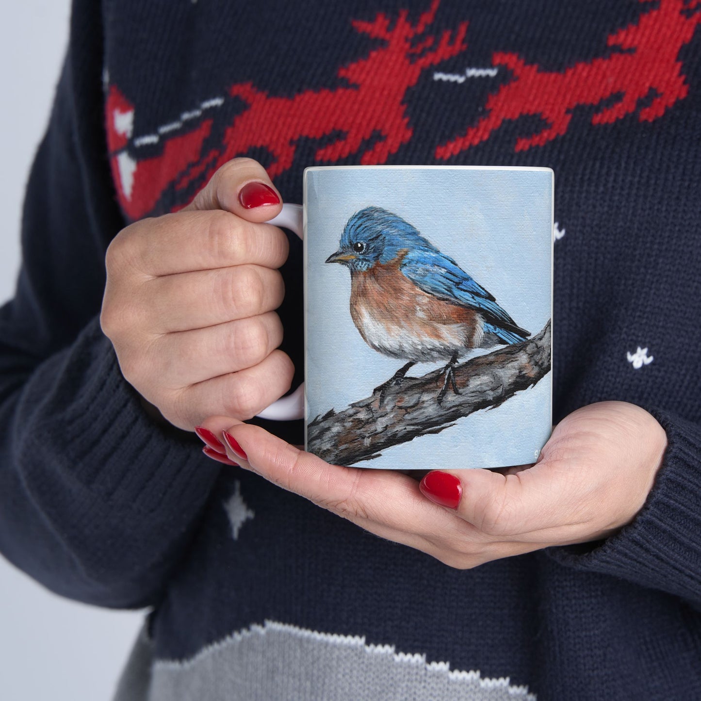 Bluebird Ceramic Mug — Hand-Painted Songbird Coffee Cup (11oz, 15oz)