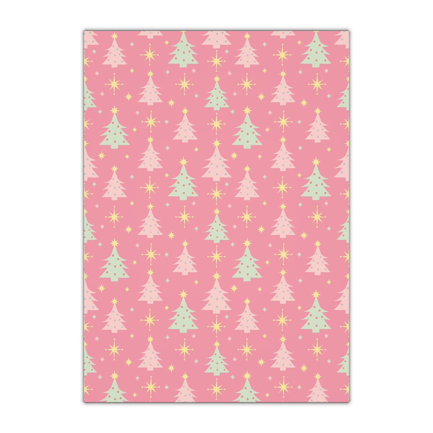 1950s Christmas Retro Pattern in Pink and Green Gift Wrapping Paper Sheets, 1pc