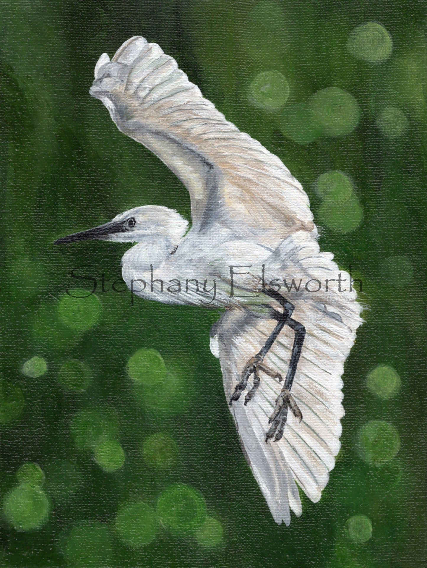 9 x 12 inch Egret on Green Original Acrylic Painting