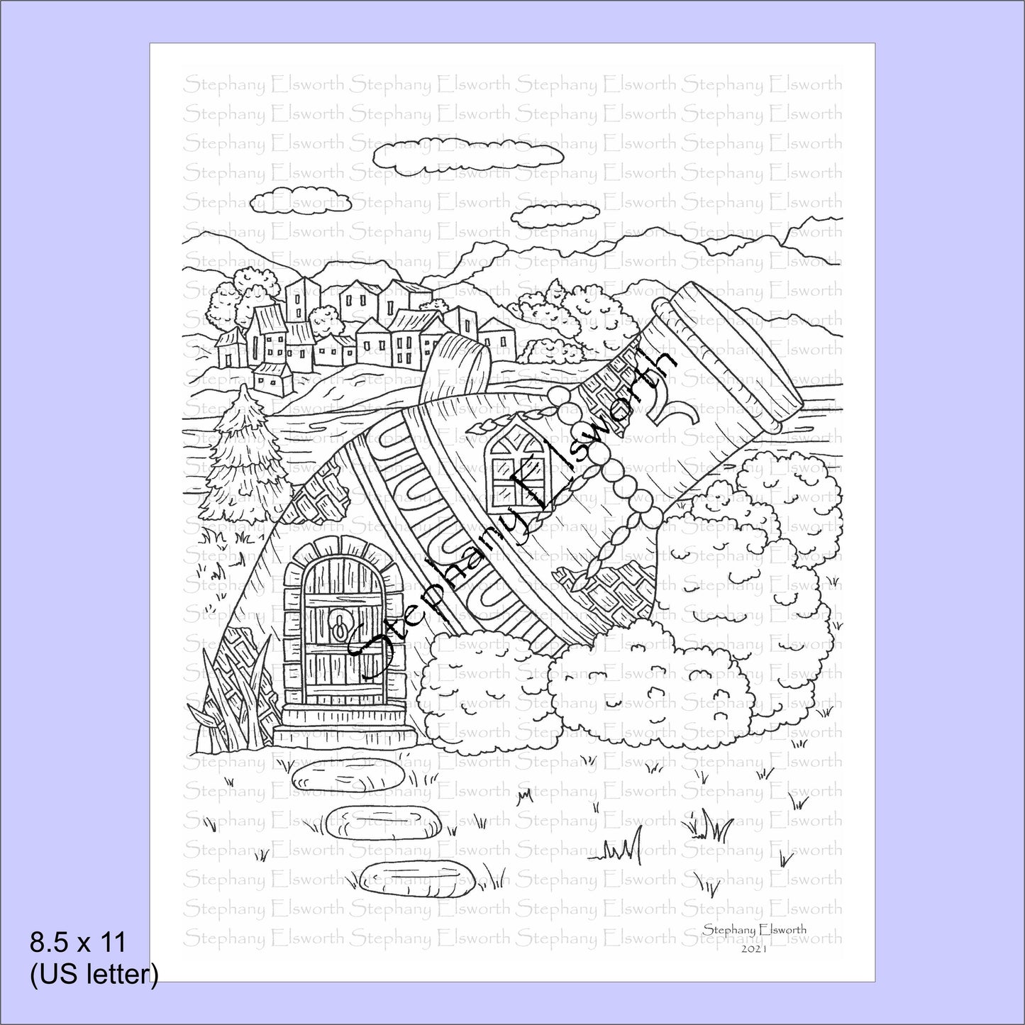 Faerie Houses IV 8 1/2 x 11 PDF Instant Download Coloring Book