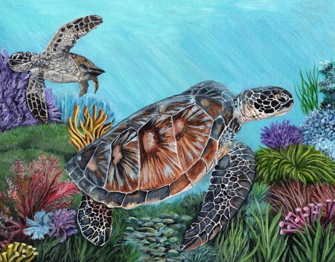 14 x 11 inch Sea Turtles Original Acrylic Painting