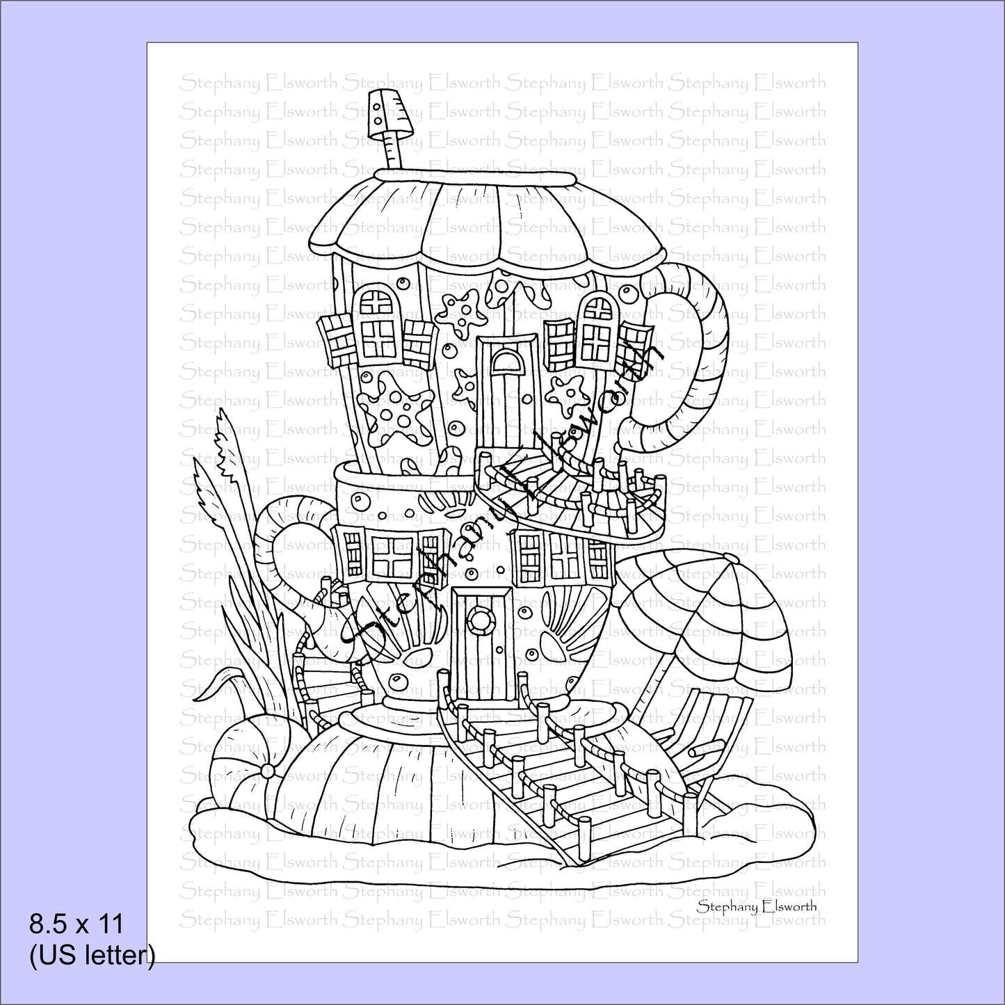 Faerie Houses IV 8 1/2 x 11 PDF Instant Download Coloring Book