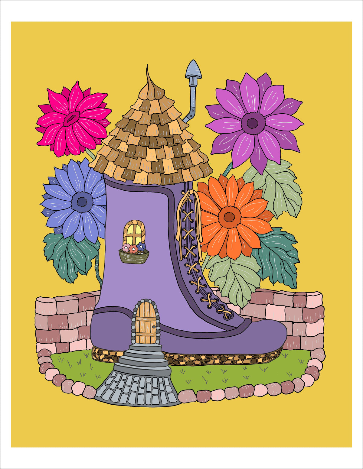 Boot Fairy House Letter/A4 Instant Download Printable Coloring Page