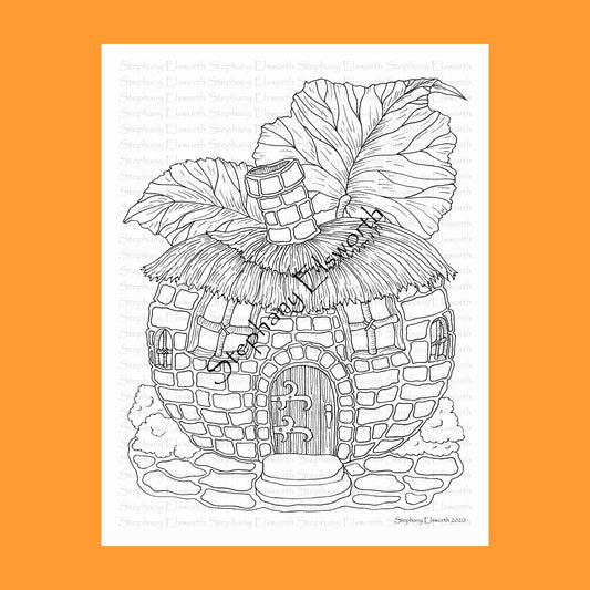 Brick Pumpkin Fairy House 8 1/2 x 11 Printable Instant Download Coloring Page (Faerie Houses III)