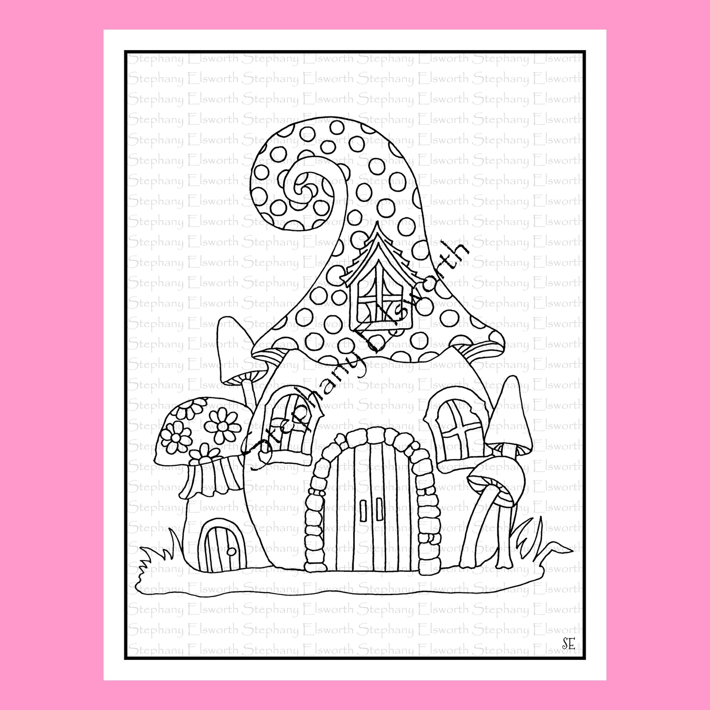 Easy Mushroom Fairy House Coloring Pages, 6 pc