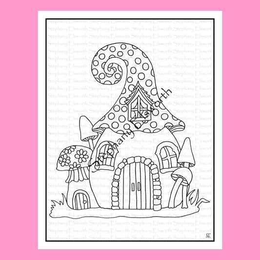 Mushroom Fairy House Set of 5 8 1/2 x 11 Printable Instant Download Coloring Pages