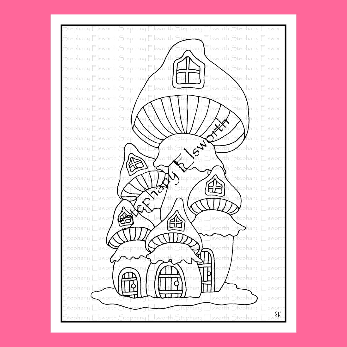 Easy Mushroom Fairy House Coloring Pages, 6 pc