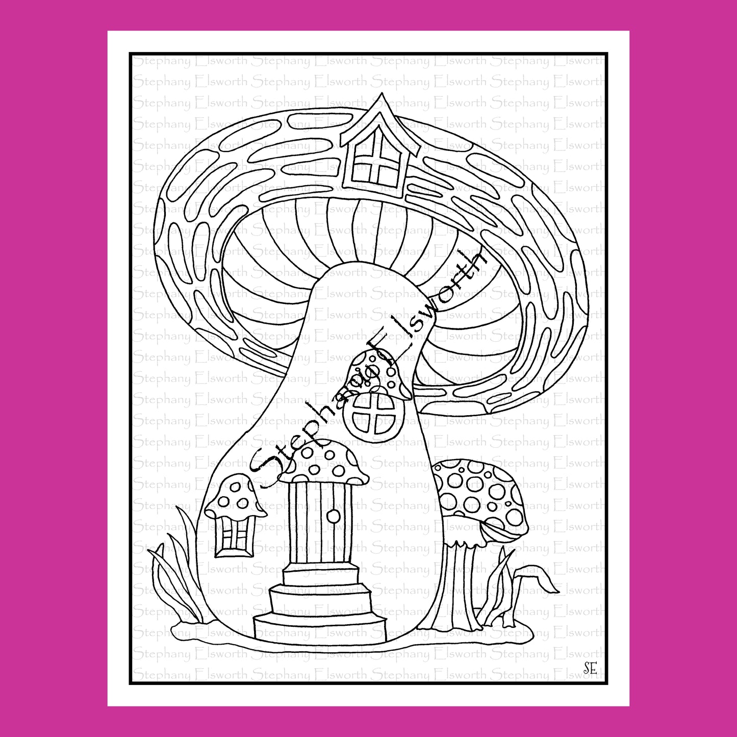 Easy Mushroom Fairy House Coloring Pages, 6 pc