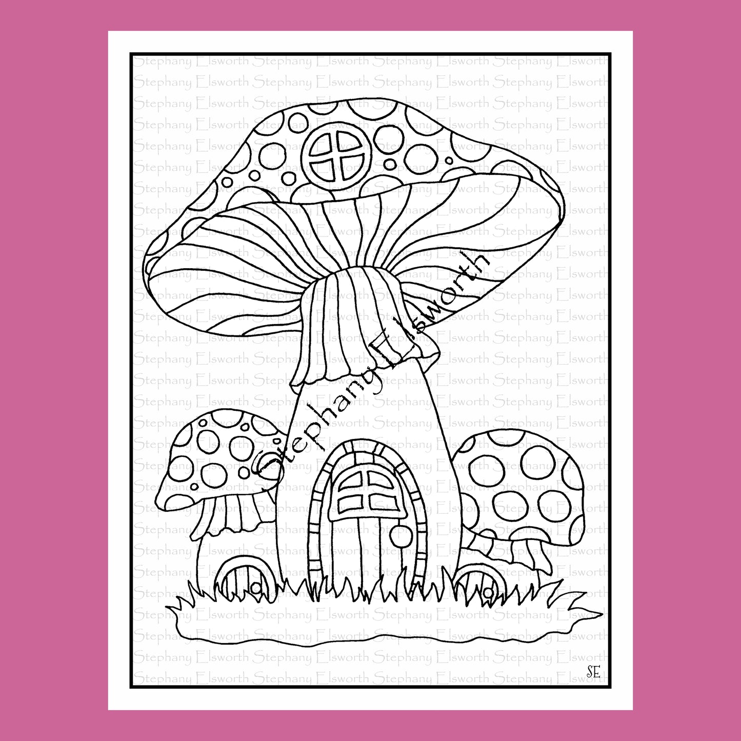 Easy Mushroom Fairy House Coloring Pages, 6 pc