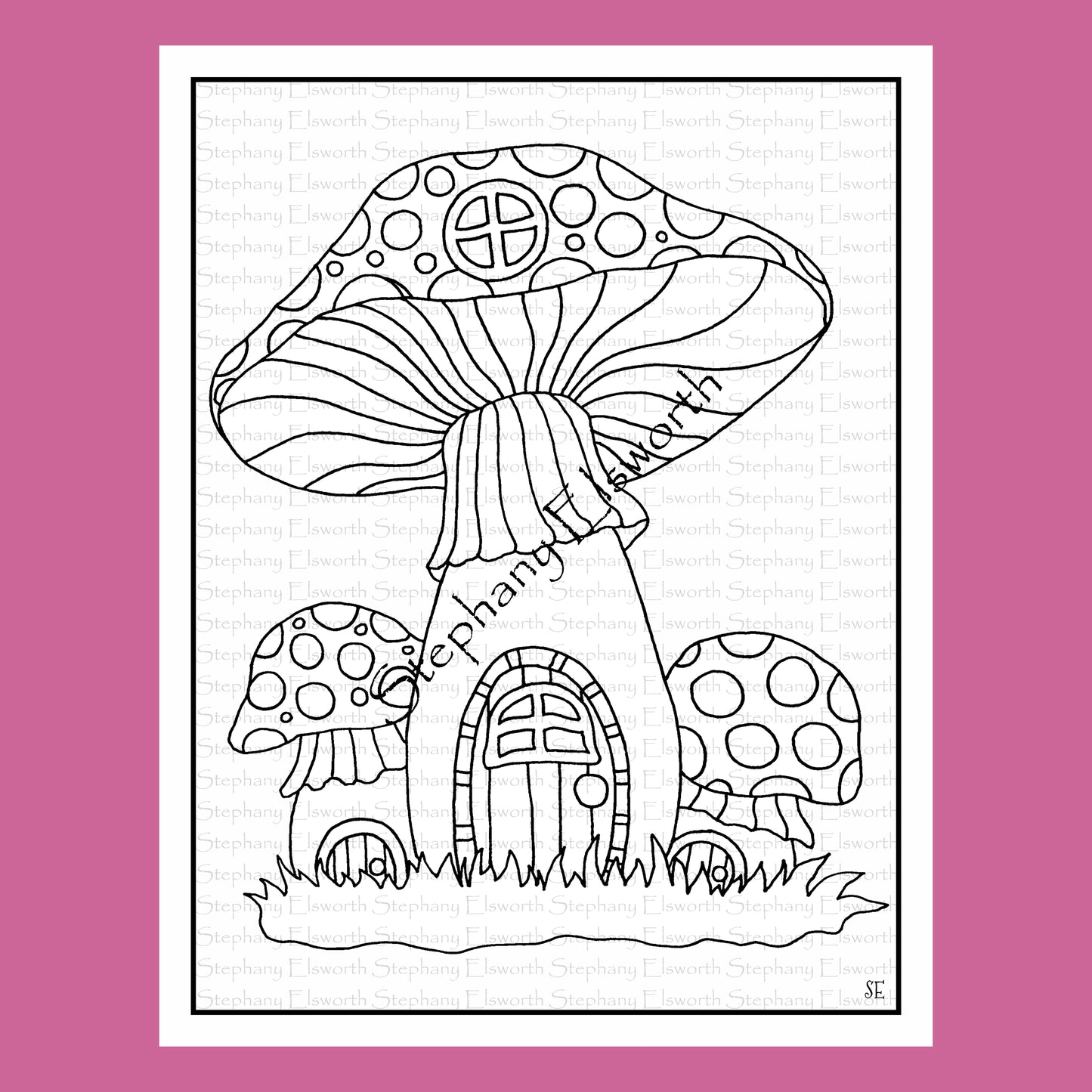 Mushroom Fairy House Set of 5 8 1/2 x 11 Printable Instant Download Coloring Pages