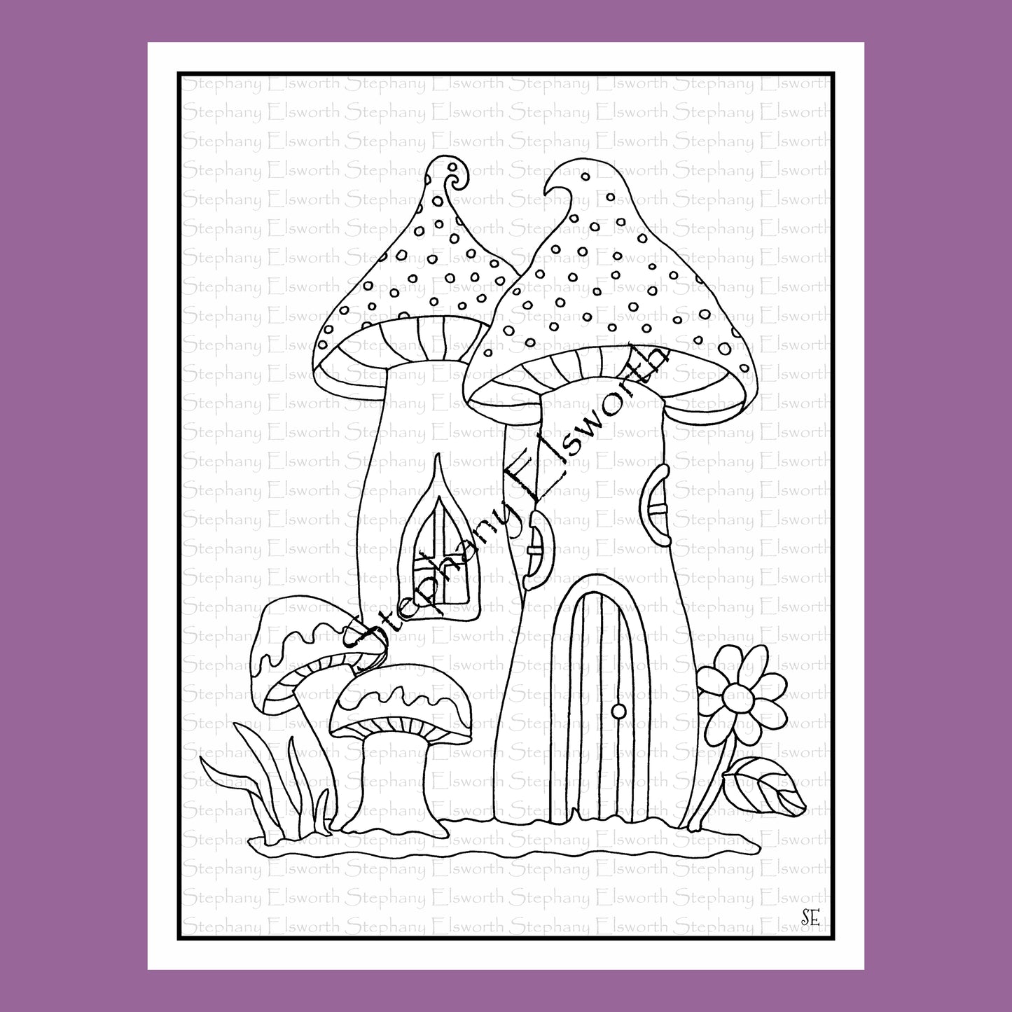 Easy Mushroom Fairy House Coloring Pages, 6 pc