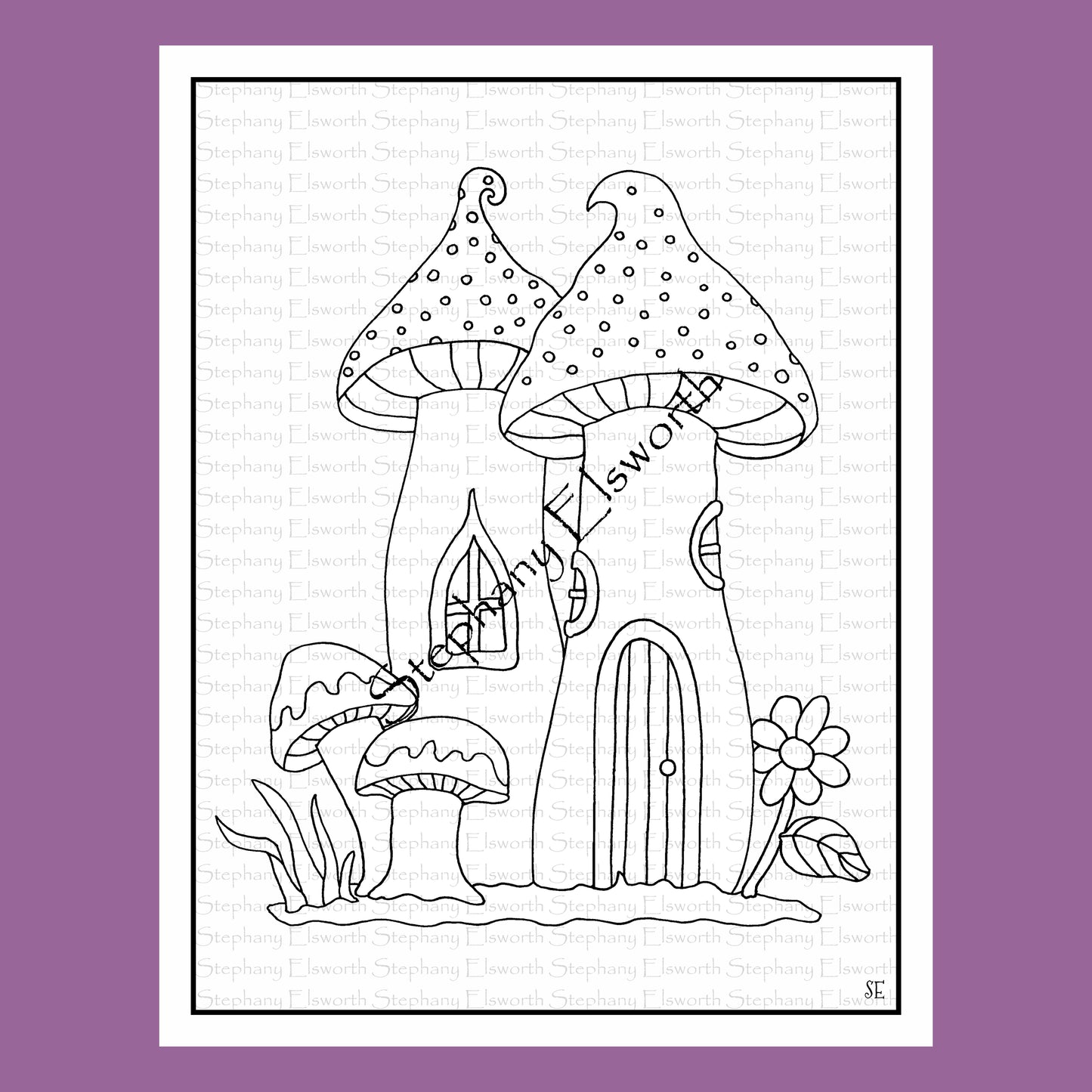 Mushroom Fairy House Set of 5 8 1/2 x 11 Printable Instant Download Coloring Pages