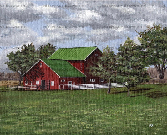 8 x 10 inch Little Red Barn Original Acrylic Painting