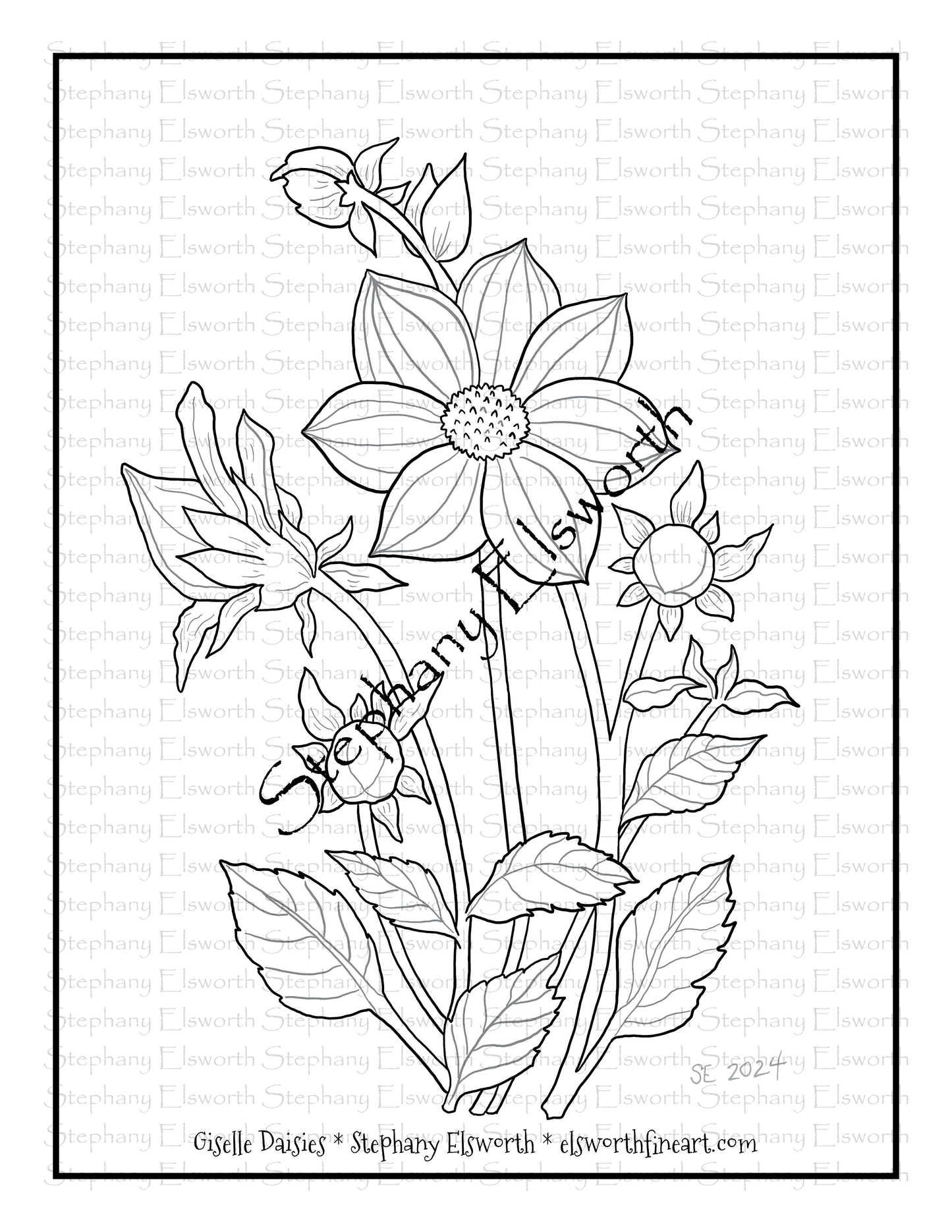 Giselle Daisies Free PDF Printable Instant Download Coloring Page