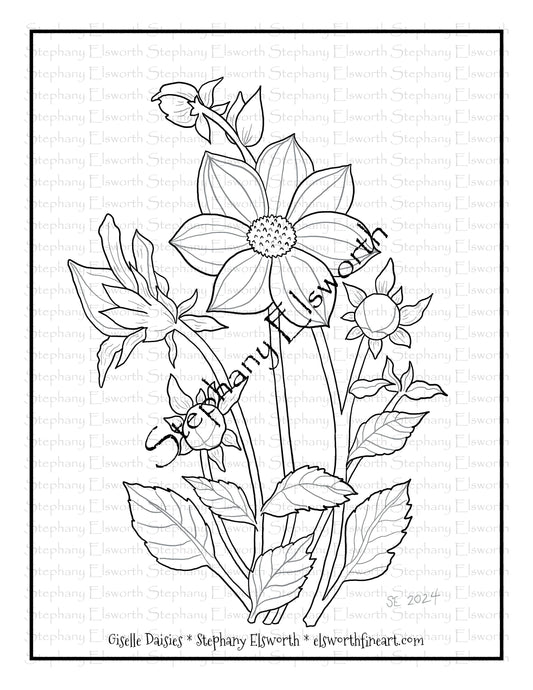 Giselle Daisies Free PDF Printable Instant Download Coloring Page