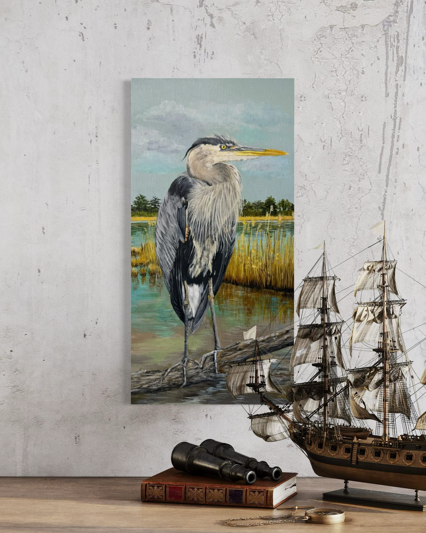 10 x 20 Inch Heron Original Acrylic Painting