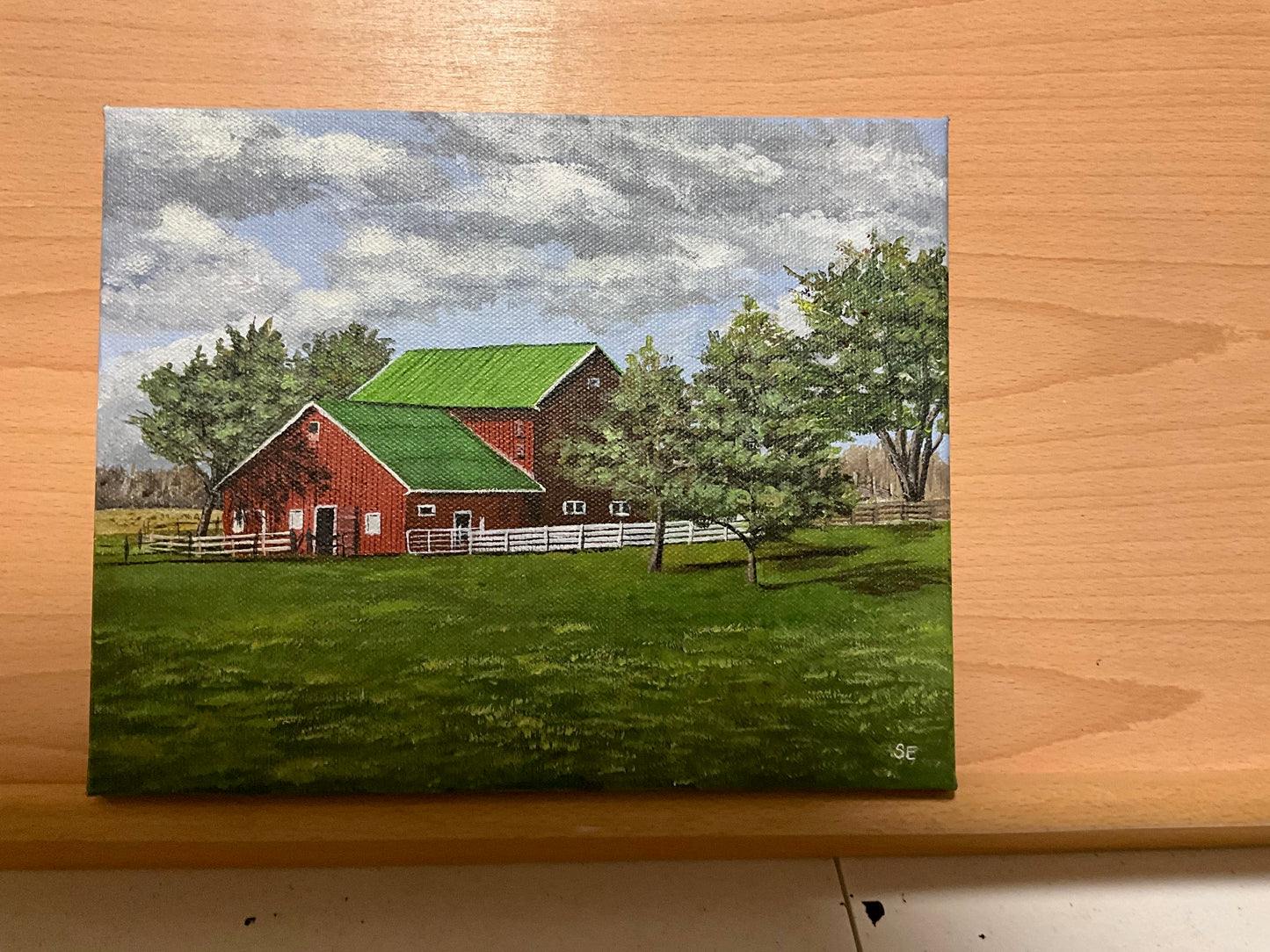 8 x 10 inch Little Red Barn Original Acrylic Painting