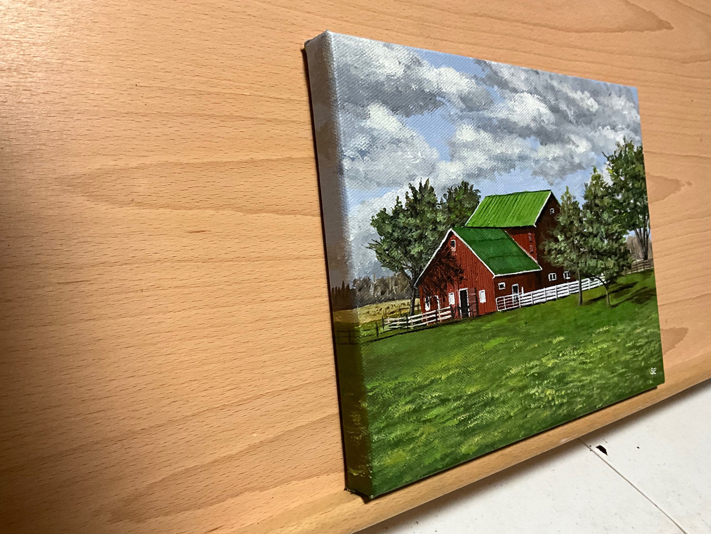 8 x 10 inch Little Red Barn Original Acrylic Painting