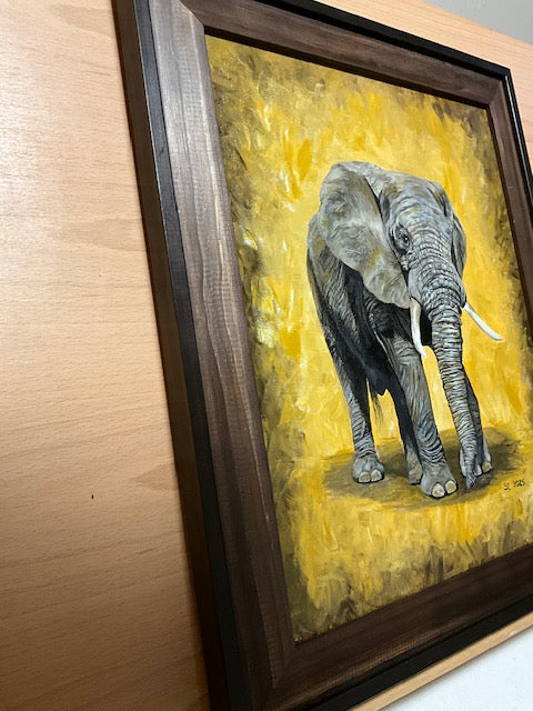 Elephant 11 x 14 inch Acrylic Painting in Custom 14 x 17 inch Rustic Frame
