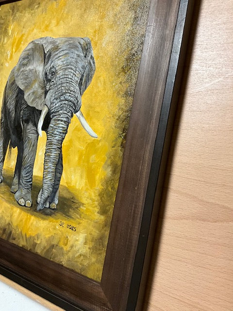 Elephant 11 x 14 inch Acrylic Painting in Custom 14 x 17 inch Rustic Frame