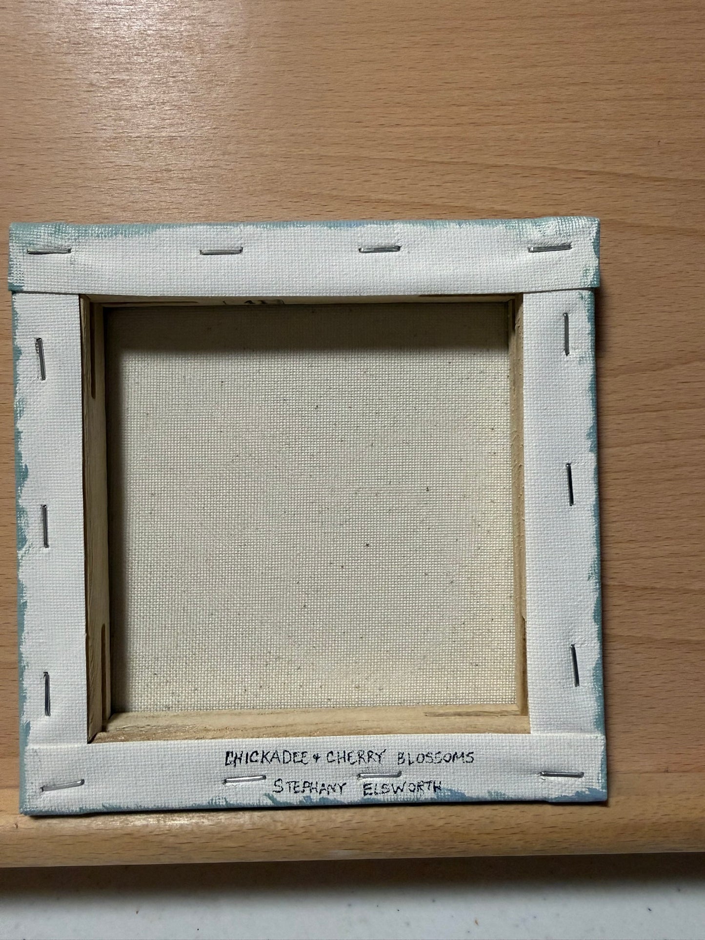 Chickadee and Cherry Blossoms 6 x 6 Original Painting