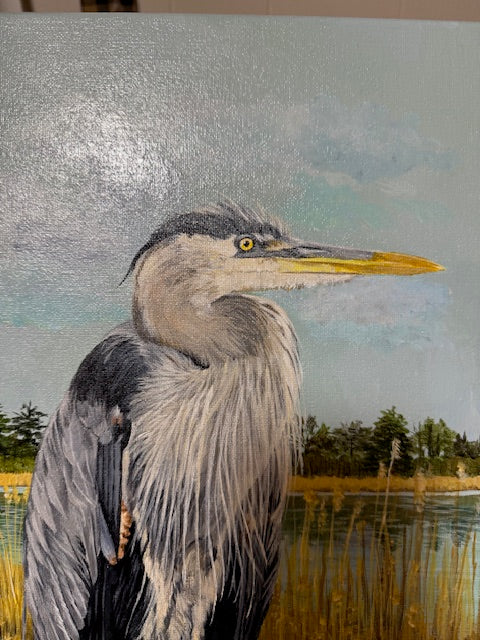 10 x 20 Inch Heron Original Acrylic Painting