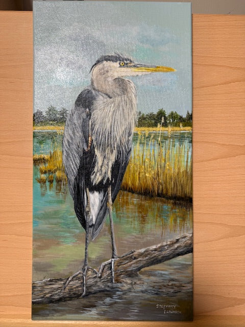 10 x 20 Inch Heron Original Acrylic Painting