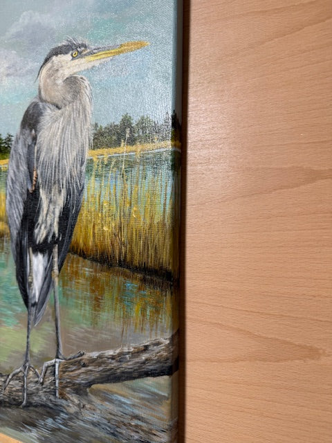 10 x 20 Inch Heron Original Acrylic Painting