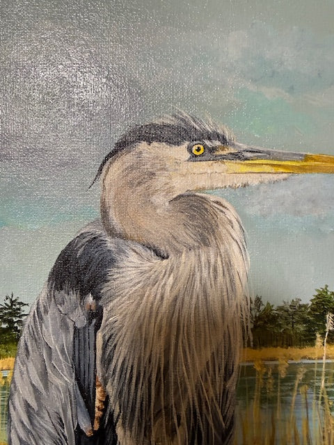 10 x 20 Inch Heron Original Acrylic Painting