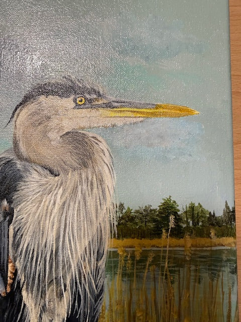 10 x 20 Inch Heron Original Acrylic Painting