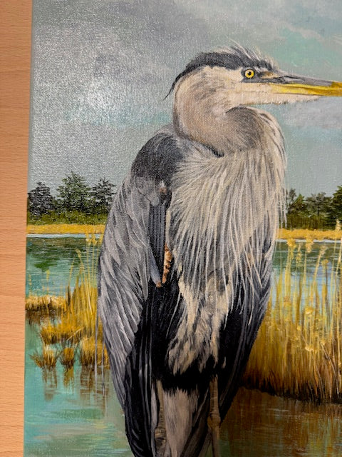 10 x 20 Inch Heron Original Acrylic Painting