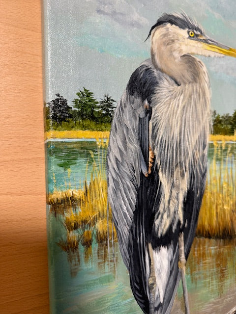 10 x 20 Inch Heron Original Acrylic Painting