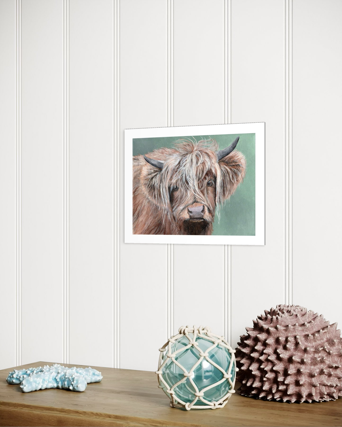 8 x 6 Inch Scottish Highland Cow on Green Giclee Fine Art Print