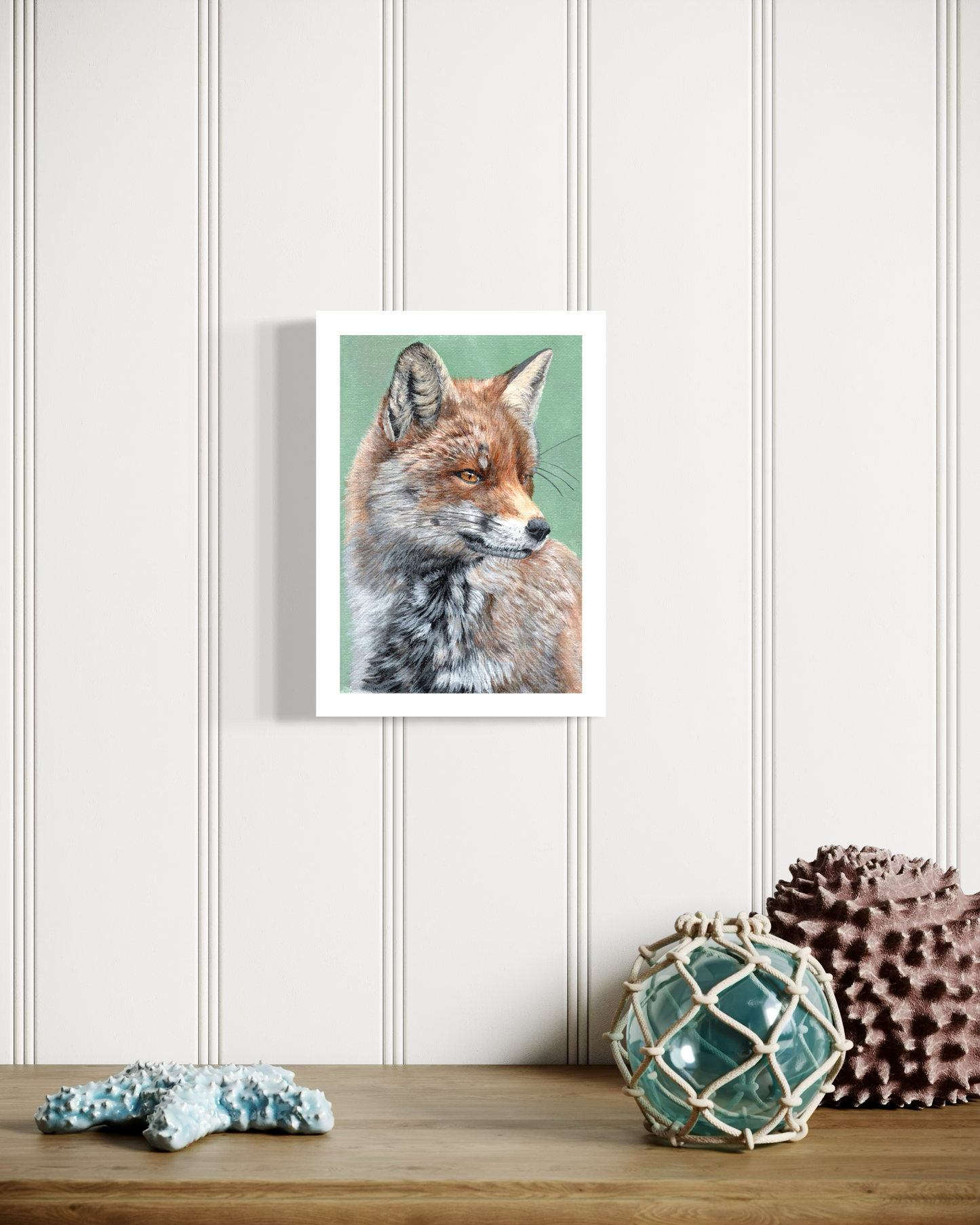 Fox Portrait on Green 6 x 8 inch Giclee Print