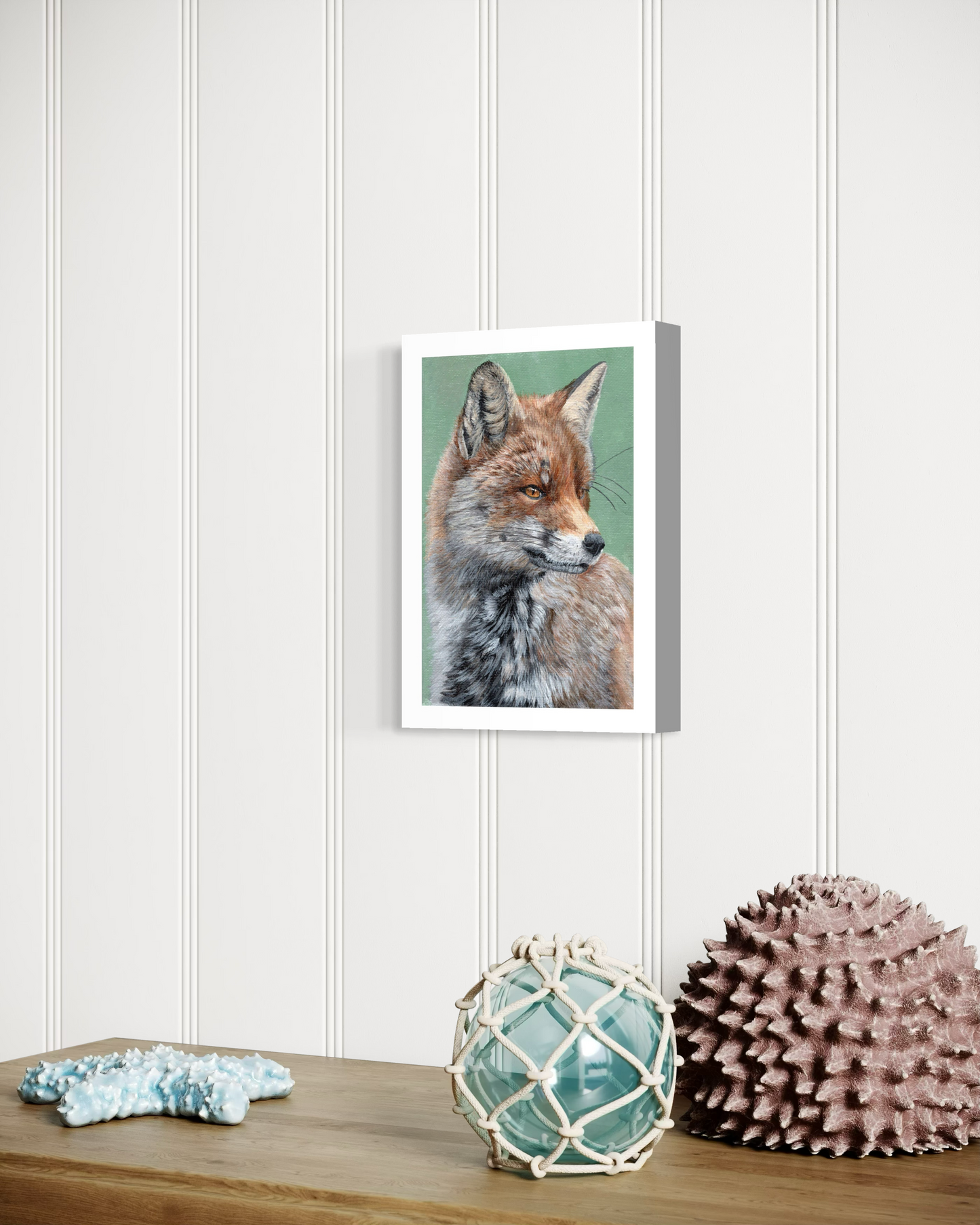 Fox Portrait on Green 6 x 8 inch Giclee Print