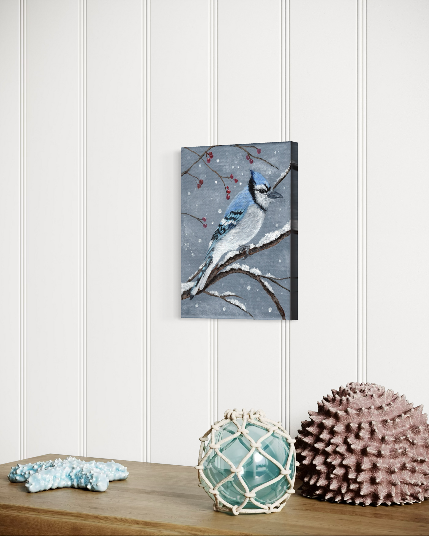 5 x 7 inch Bluejay in Snow Original Acrylic Painting