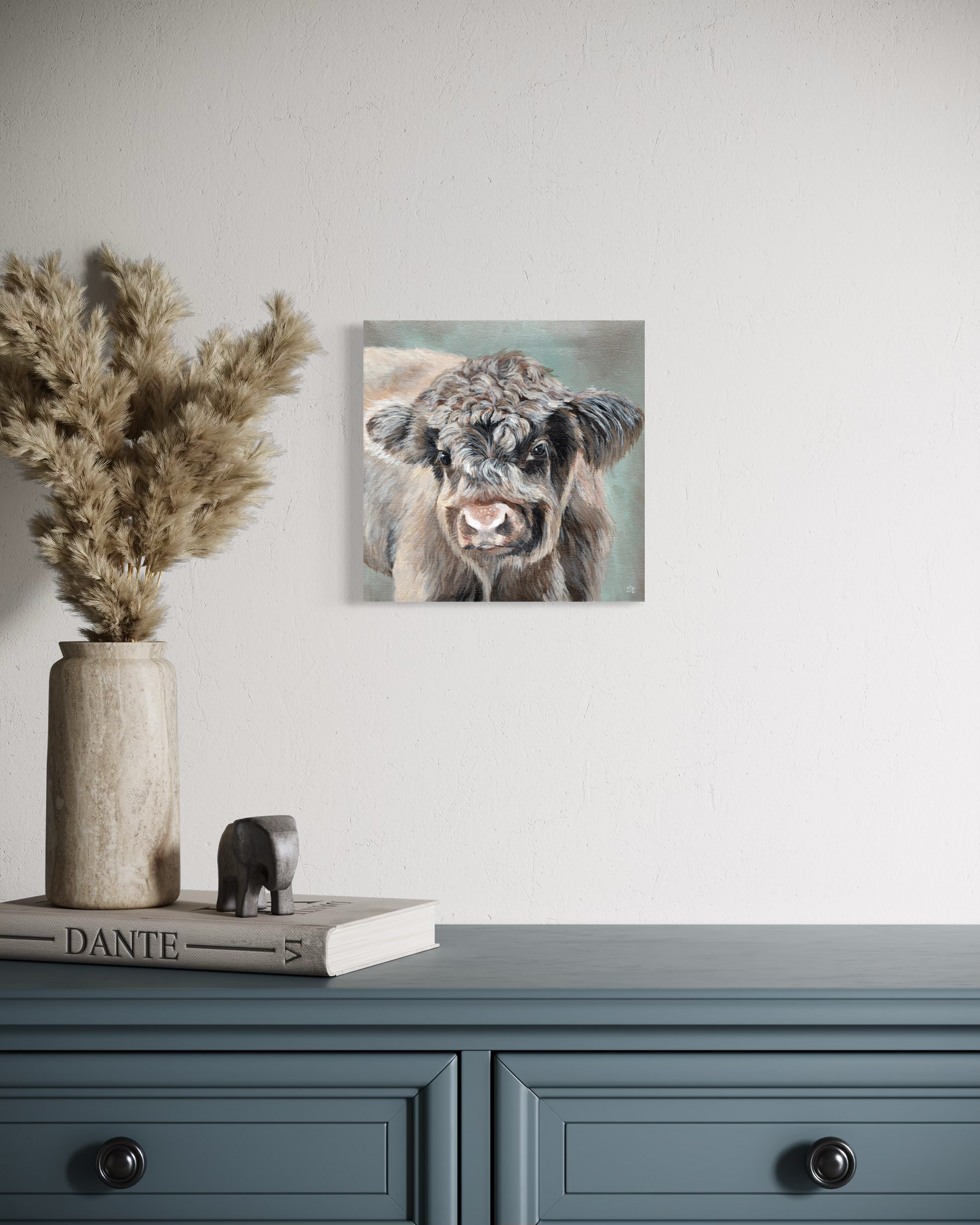 8 x 8 Scottish Highland Calf Original Acrylic Painting