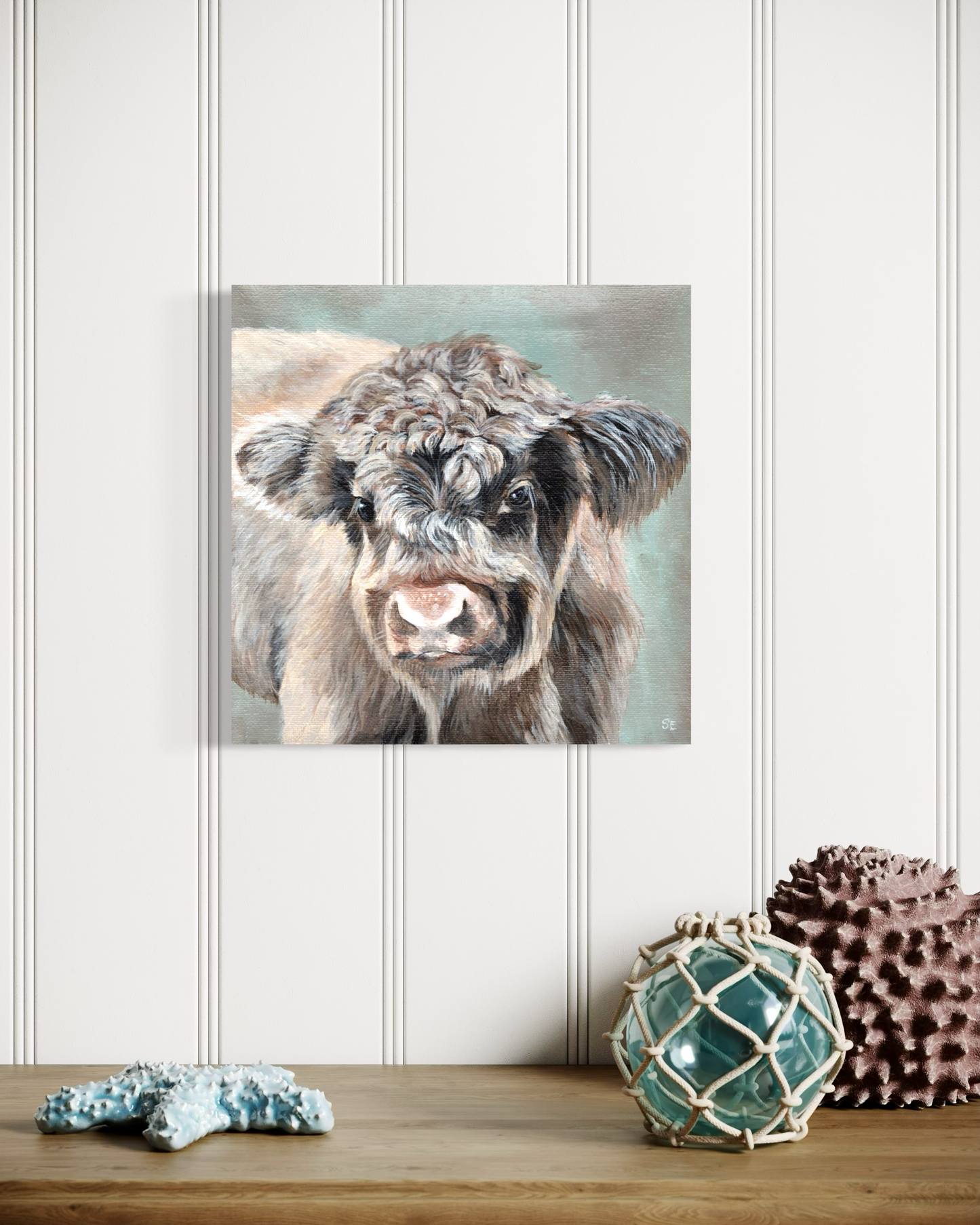 8 x 8 Scottish Highland Calf Original Acrylic Painting
