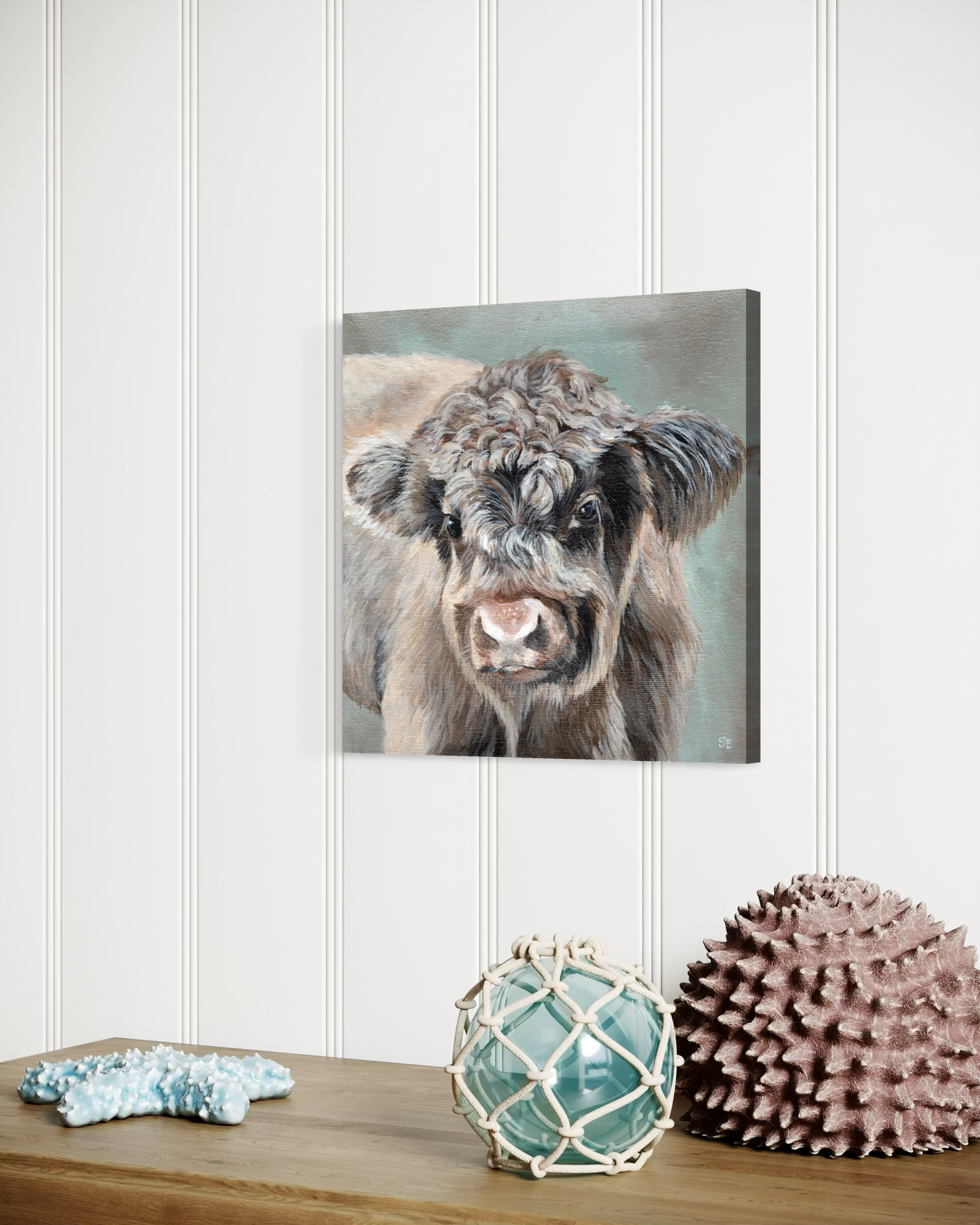8 x 8 Scottish Highland Calf Original Acrylic Painting