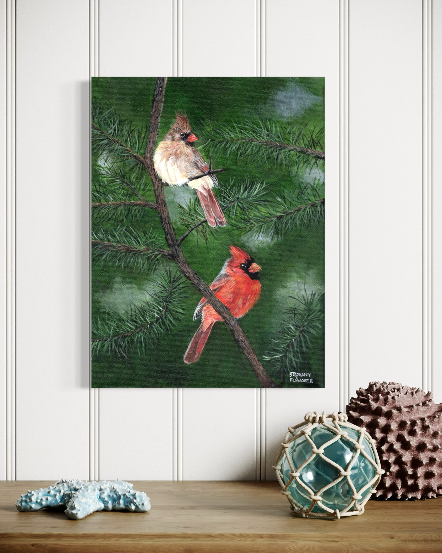 9 x 12 Cardinals in Pine Original Acrylic Painting