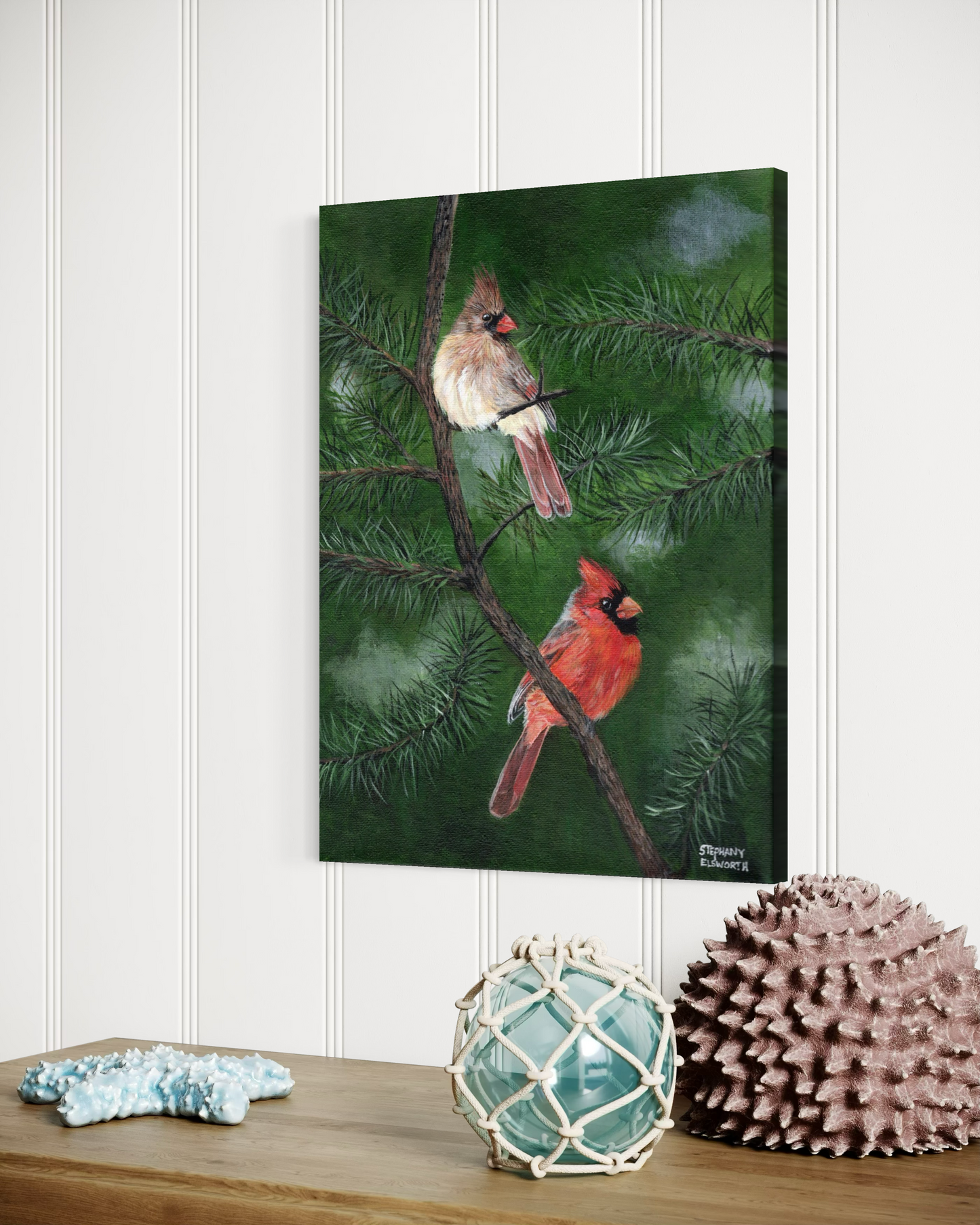 9 x 12 Cardinals in Pine Original Acrylic Painting