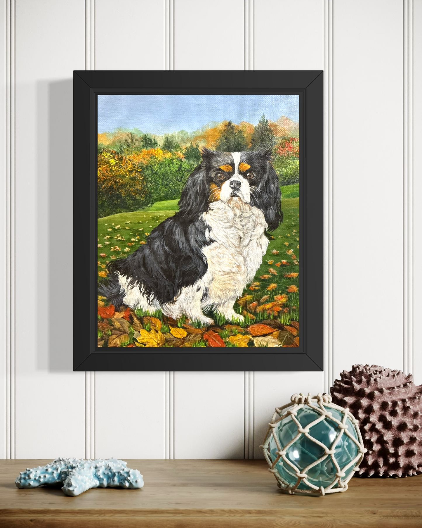 Spaniel in Autumn Leaves 8 x 10 inch Original Acrylic Painting