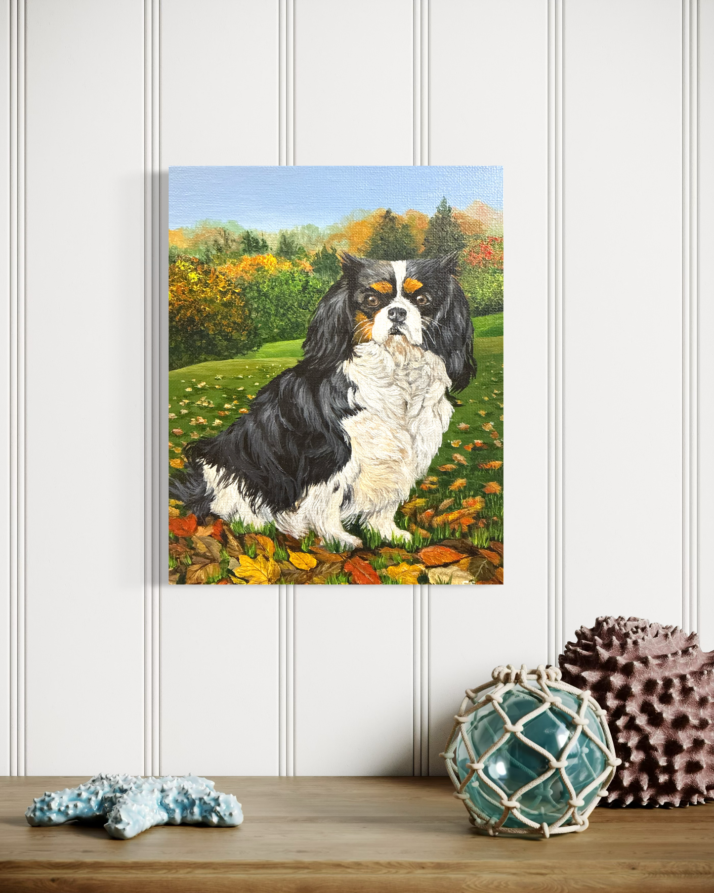 Spaniel in Autumn Leaves 8 x 10 inch Original Acrylic Painting