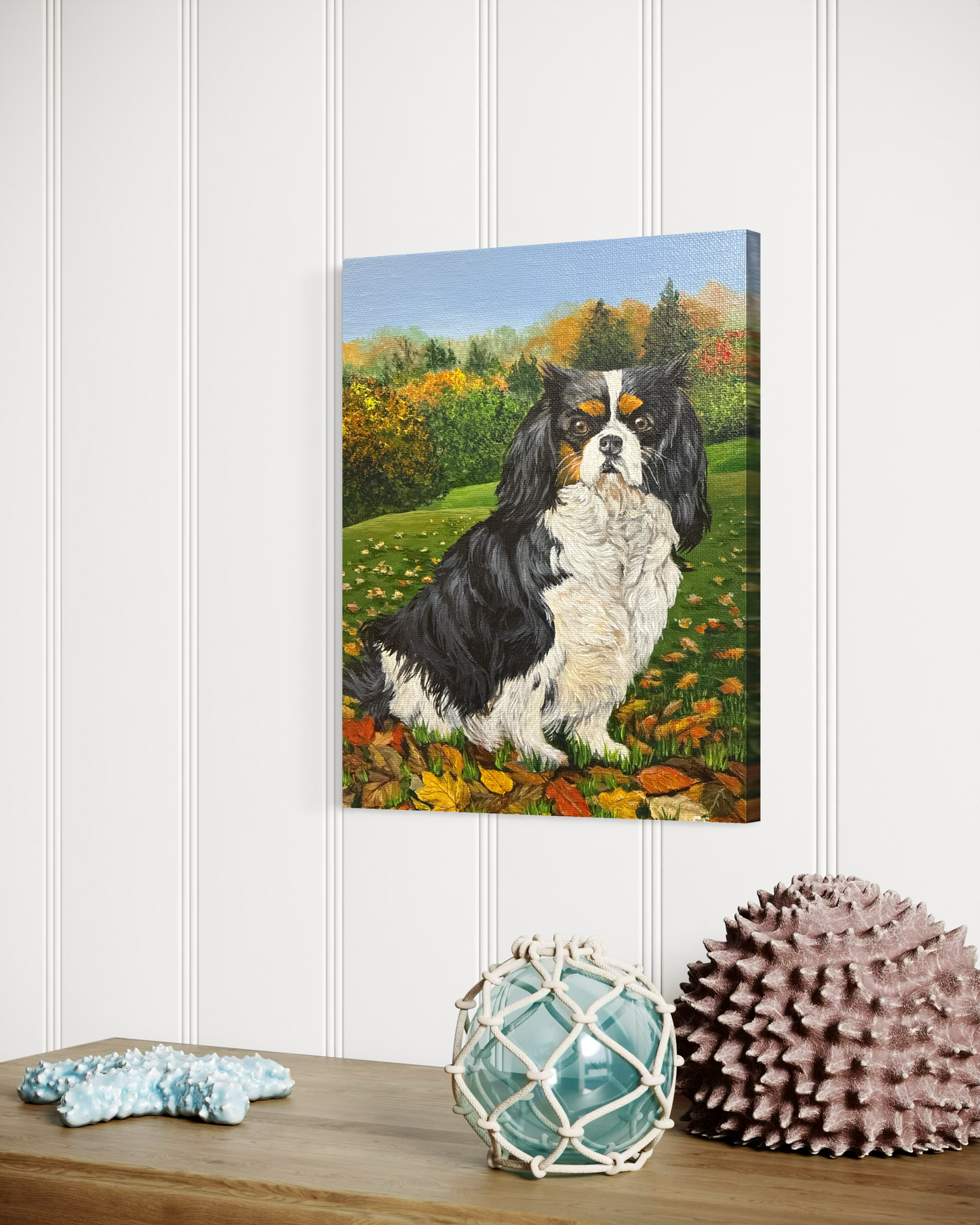 Spaniel in Autumn Leaves 8 x 10 inch Original Acrylic Painting