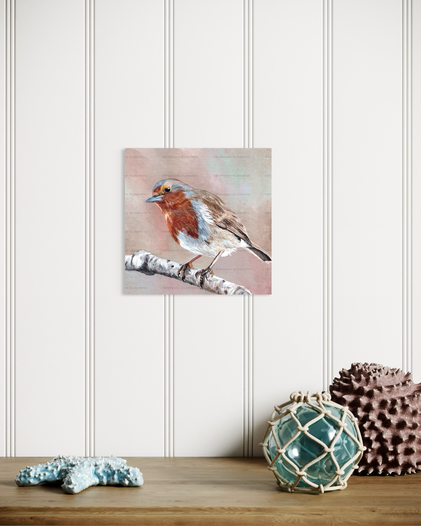European Robin 6 x 6 Original Acrylic Painting