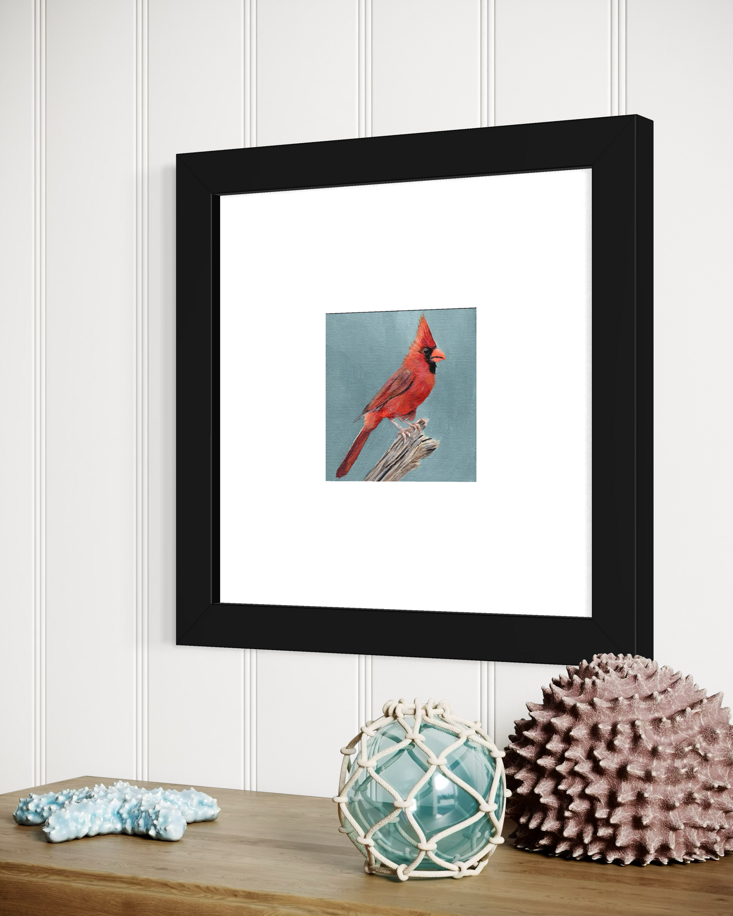 4 x 4 inch Cardinal on Blue Original Miniature Acrylic Painting