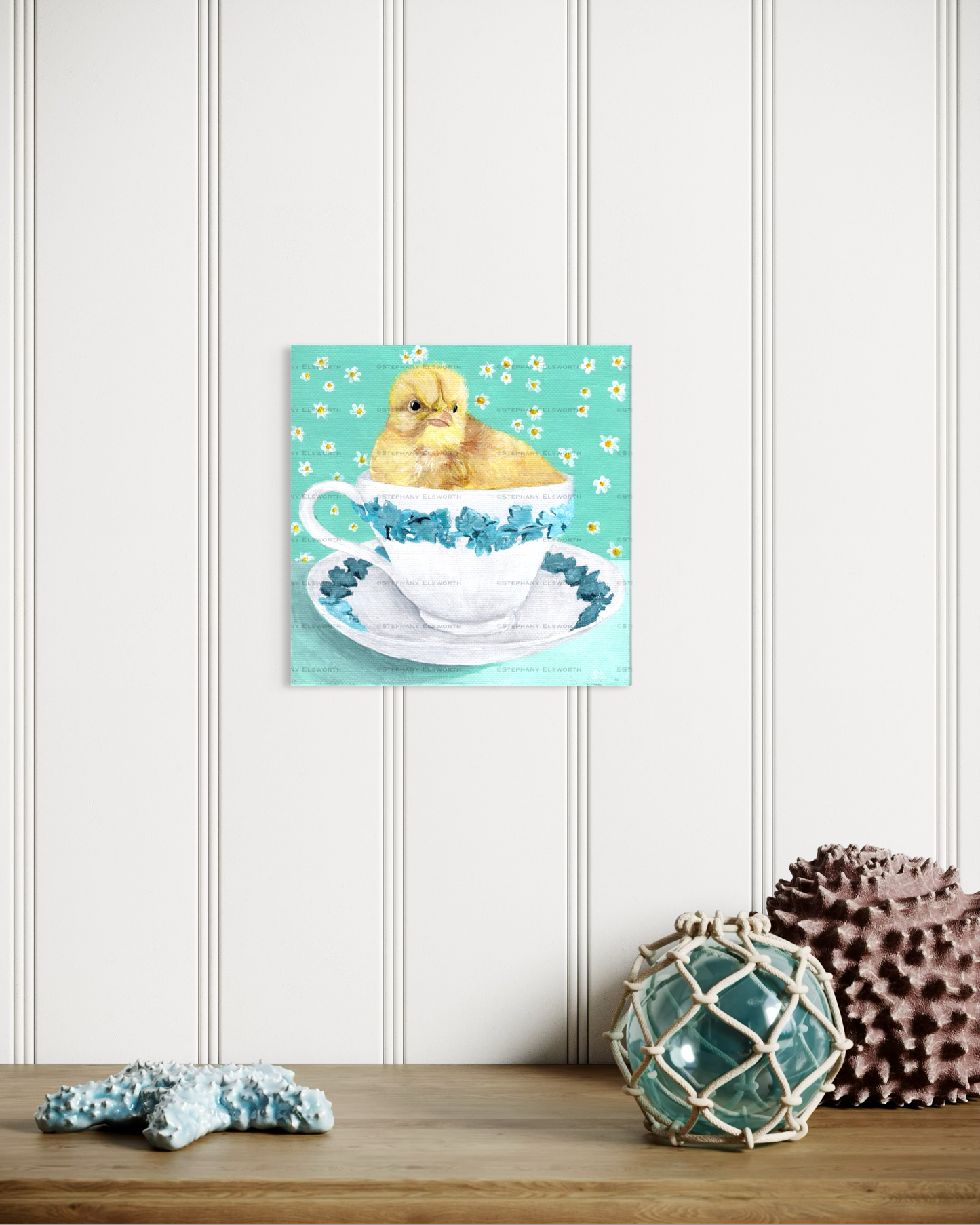 6 x 6 Chick in a Teacup Original Acrylic Painting